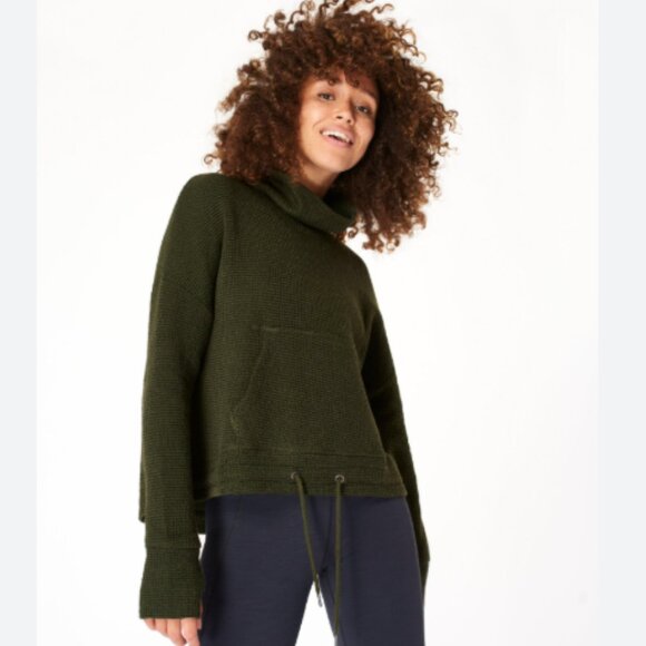 Sweaty Betty Restful BOUCLÉ FUNNEL NECK SWEATSHIRT Hunter Green Size XL - Picture 1 of 13